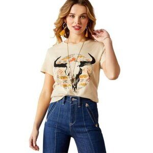 Ariat Women's Short Sleeve Longhorn Watercolor Graphic T-Shirt Natural